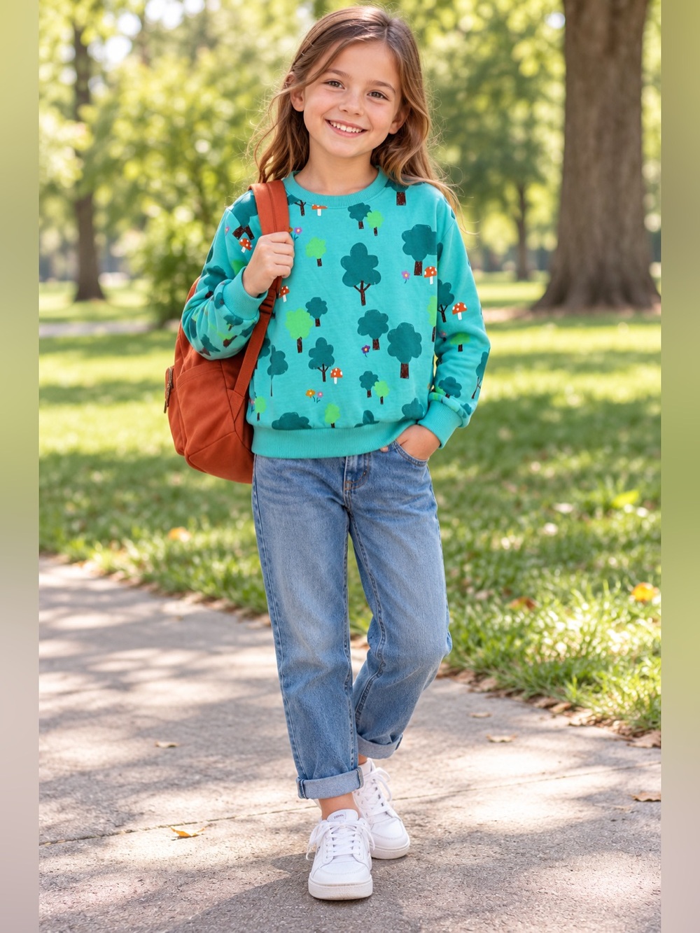 H&M Teal Forest Print Crewneck Sweatshirt